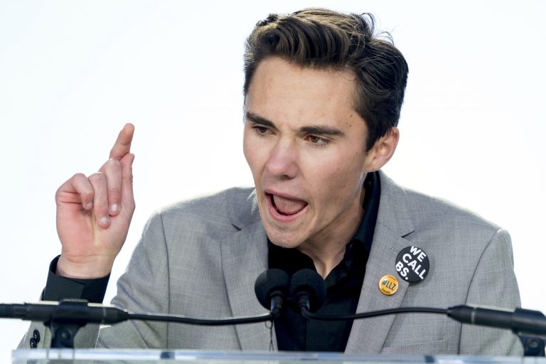 David Hogg, a survivor of the mass shooting at Marjory Stoneman Douglas High School in Parkland, Fla., speaks during the "March for Our Lives" rally in support of gun control in Washington, Saturday, March 24, 2018.