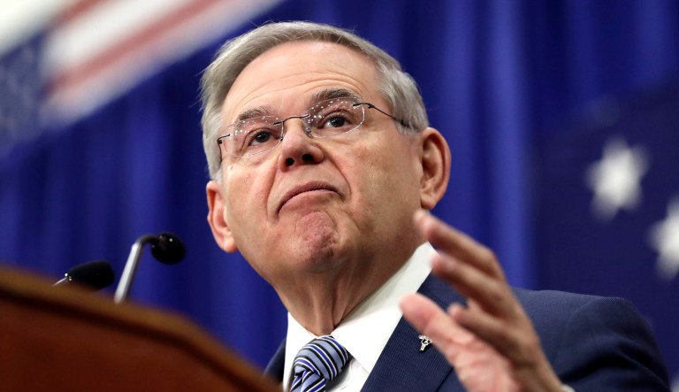 Sen. Bob Menendez speaks during an event in Union City, N.J.