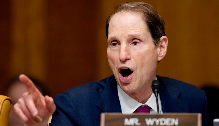 Sen. Ron Wyden speaks during a committee hearing on Capitol Hill in D.C.