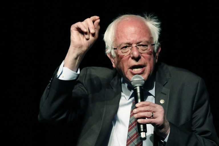 Sen. Bernie Sanders, I-Vt., speaks on a question during a town hall meeting.