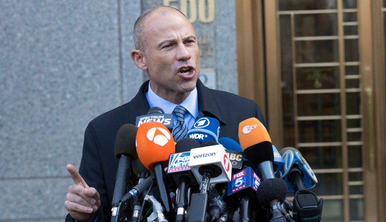 Michael Avenatti, the attorney and spokesperson for adult film actress Stormy Daniels, speaks to reporters outside federal court, Monday, April 16, 2018, in New York. 