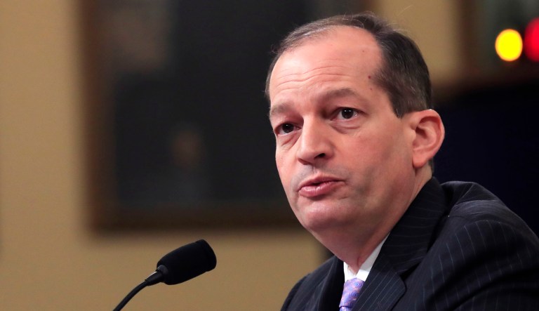 Department of Labor Secretary Alex Acosta testifies before a House Ways and Means Committee hearing on jobs on Capitol Hill in Washington.