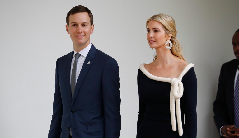 White House senior adviser Jared Kushner, and his wife Ivanka Trump, the daughter of President Trump, walk back to the White House. 