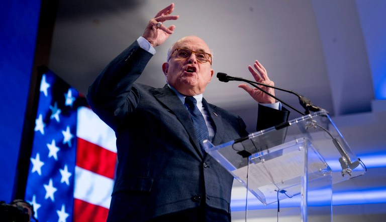 Rudy Giuliani, an attorney for President Donald Trump, speaks at the Iran Freedom Convention for Human Rights and democracy at the Grand Hyatt, Saturday, May 5, 2018, in Washington.