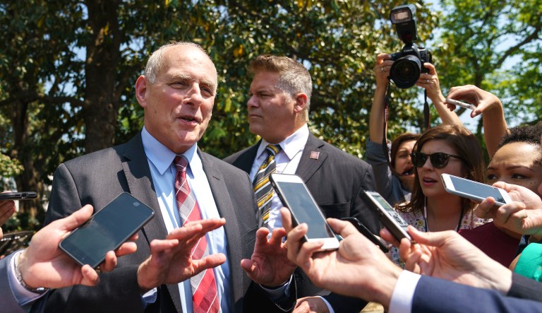 White House chief of staff John Kelly speaks to media in the Rose Garden of the White House in Washington.