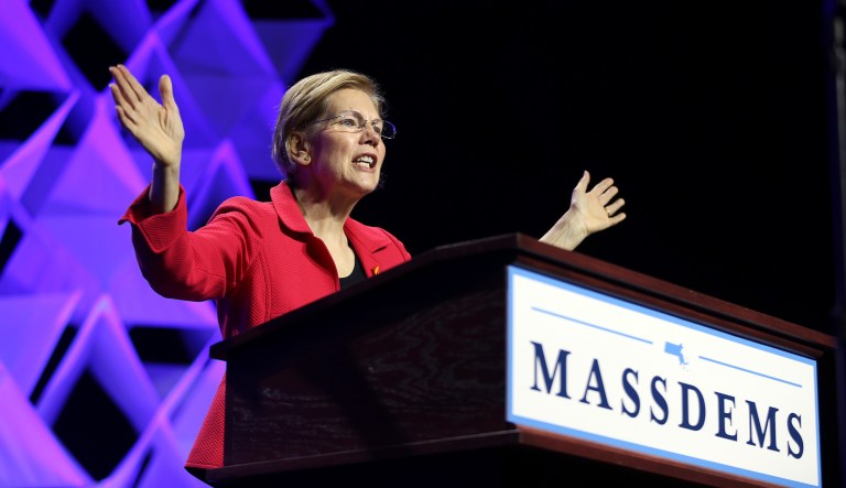 U.S. Senator Elizabeth Warren speaks at the 2018 Massachusetts Democratic Party Convention, Friday, June 1, 2018, in Worcester, Mass.