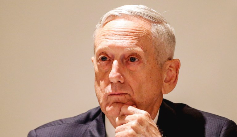 Defense Secretary Jim Mattis attends a meeting.