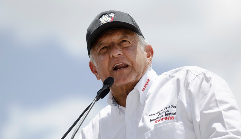 Presidential candidate Andres Manuel Lopez Obrador, known as AMLO, speaks to supporters at a campaign rally in Mexico City on June 3. Mexico will hold general elections on July 1.