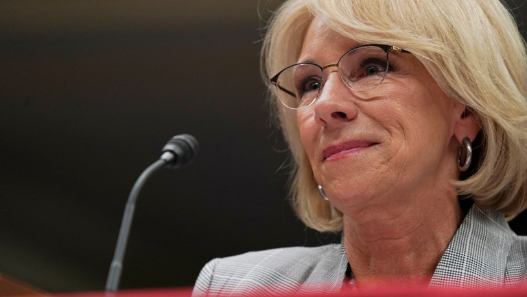 Education Secretary Betsy DeVos pauses as she testifies during a Senate Subcommittee on Labor, Health and Human Services, Education, and Related Agencies Appropriations hearing to review the Fiscal Year 2019 funding request and budget justification for the U.S. Department of Education on Capitol Hill in Washington, Tuesday, June 5, 2018.