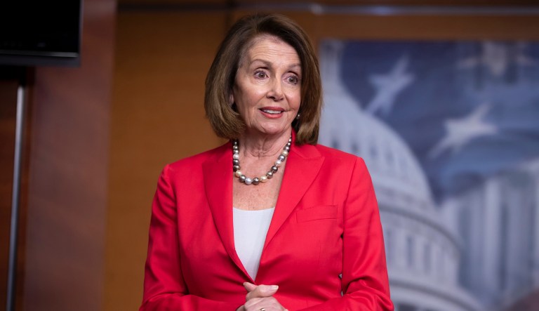 House Minority Leader Nancy Pelosi, D-Calif., talks to reporters during her weekly news conference on Capitol Hill in Washington.