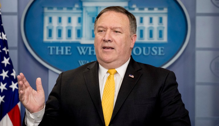 Secretary of State Mike Pompeo speaks at a news conference on North Korea in the briefing room at the White House on Thursday.