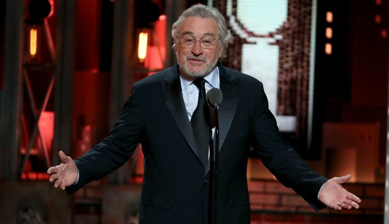 Robert De Niro gestures while introducing a performance by Bruce Springsteen at the 72nd annual Tony Awards at Radio City Music Hall on Sunday, June 10, 2018, in New York.
