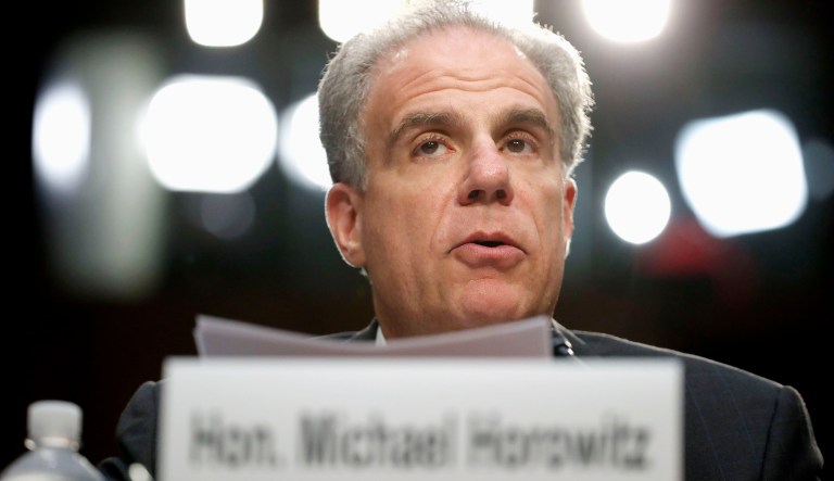Department of Justice Inspector General Michael Horowitz testifies during a hearing of the Senate Judiciary Committee in Washington. 