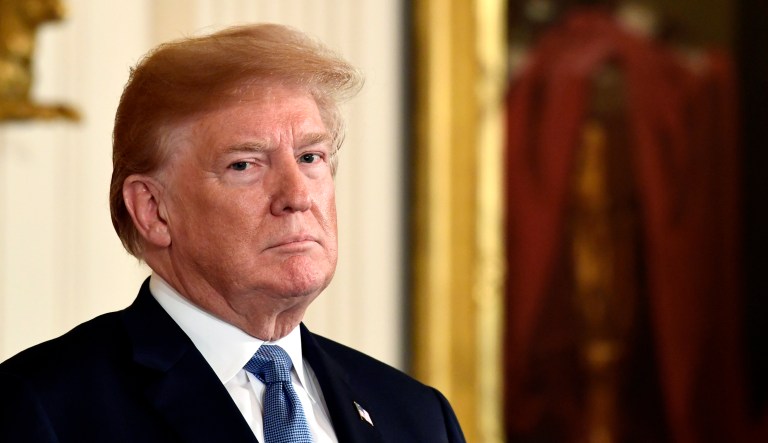 President Trump prepares to make a speech at the White House in D.C.