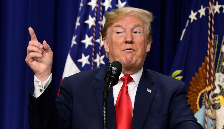 President Trump speaks at an event on Wednesday in the South Court Auditorium on the White House complex in Washington.
