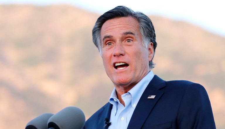 Mitt Romney, former GOP presidential nominee and U.S. Senate candidate, addresses supporters at an event in Utah.