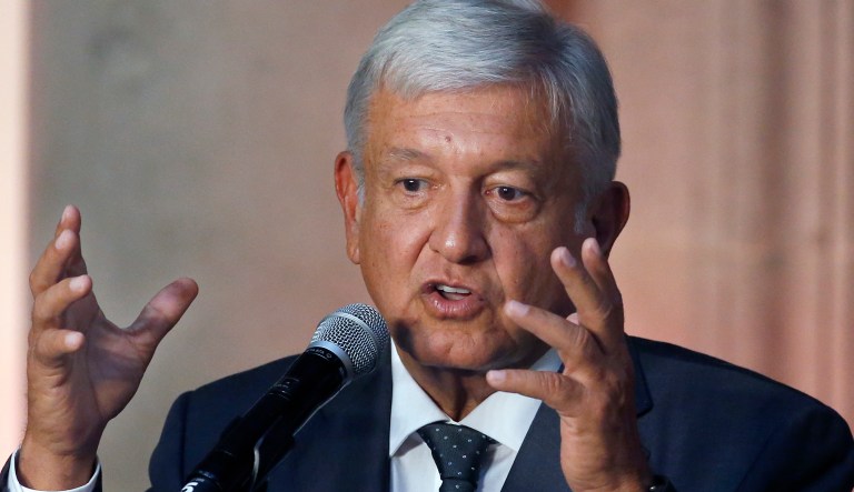 Mexico's President-elect Andres Manuel Lopez Obrador speaks to reporters after meeting with Mexico's President Enrique Pena Nieto at the National Palace in Mexico City, Tuesday, July 3, 2018. The president-elect met with the current leader to discuss his transition to office in December, aiming to ensure an orderly transfer of power after a heated and polarizing campaign.