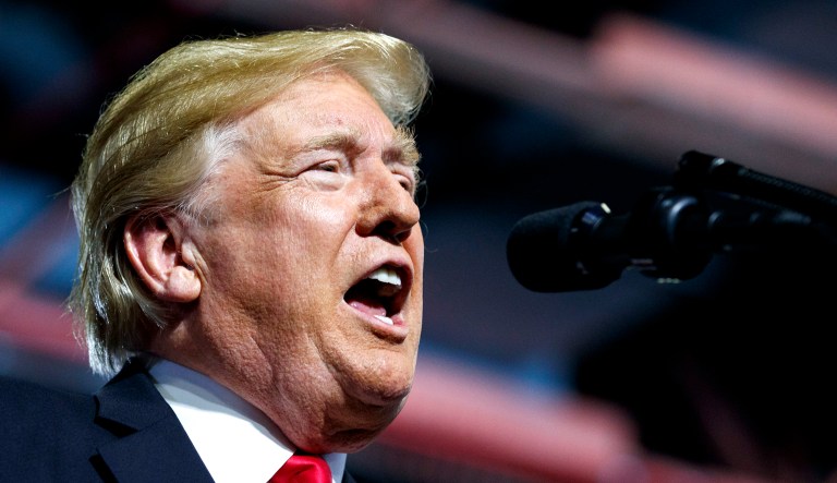 President Trump speaks during a rally at the Four Seasons Arena at Montana ExpoPark on Thursday in Great Falls, Mont.
