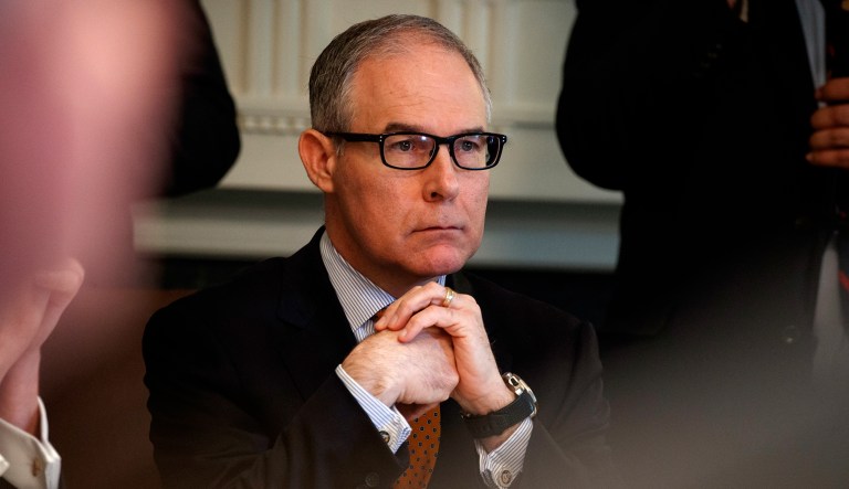 Environmental Protection Agency Administrator Scott Pruitt listens as President Trump speaks during a Cabinet meeting at the White House in Washington on June 21, 2018.