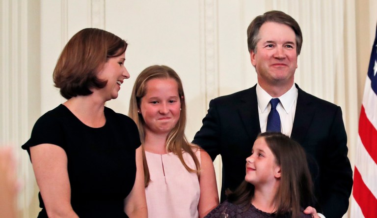 Judge Brett Kavanaugh, President Trump's Supreme Court nominee, appears with his family in the East Room of the White House on Monday in Washington. 