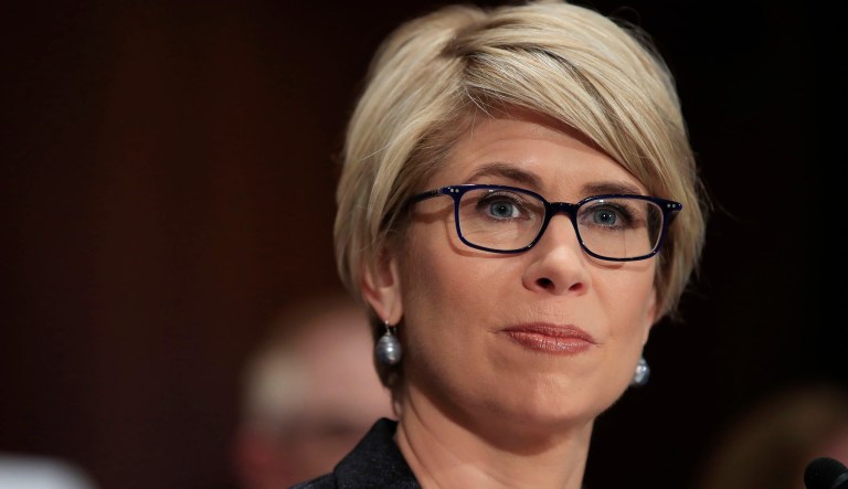 Kimberly Reed, President Donald Trump's nominee to be president of Export-Import Bank of the United States, testifies before a Senate Banking Committee hearing on her confirmation on Capitol Hill in Washington, Thursday, July 19, 2018. 