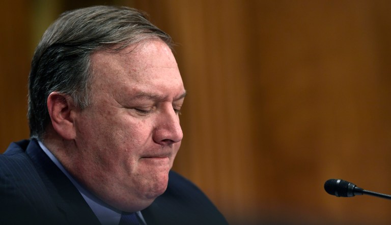 Secretary of State Mike Pompeo pauses as he testifies before the Senate Foreign Relations Committee on Capitol Hill on July 25, 2018.