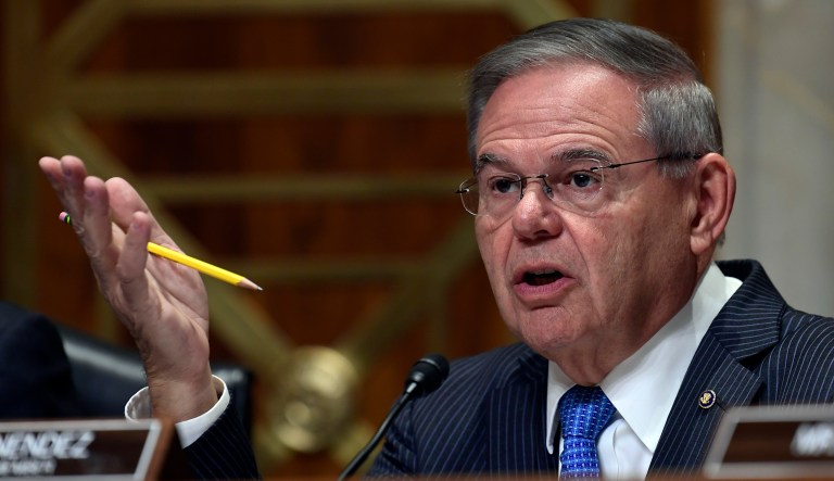 Sen. Bob Menendez, D-N.J., asks a question of Secretary of State Mike Pompeo during testimony before the Senate Foreign Relations Committee on Capitol Hill in Washington, Wednesday, July 25, 2018.