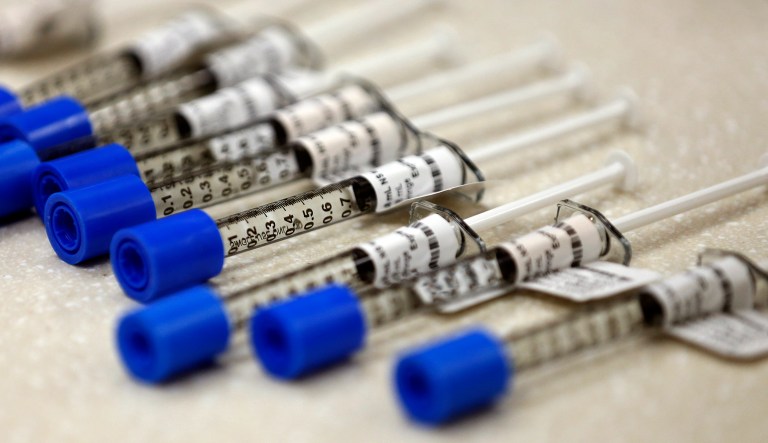 Syringes of the opioid painkiller fentanyl are pictured in an inpatient pharmacy.