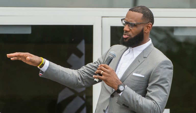 LeBron James speaks at the opening ceremony for the I Promise School in Akron, Ohio, on July 30, 2018. The I Promise School is supported by the LeBron James Family Foundation and is run by the Akron Public Schools.