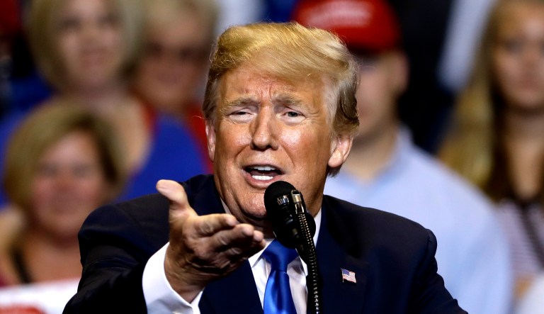 President Trump speaks during a rally.