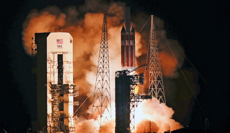 A Delta IV rocket, carrying the Parker Solar Probe, lifts off from launch complex 37 at the Kennedy Space Center, Sunday, Aug. 12, 2018, in Cape Canaveral, Fla. The Parker Solar Probe will venture closer to the Sun than any other spacecraft and is protected by a first-of-its-kind heat shield and other innovative technologies that will provide unprecedented information about the Sun. 