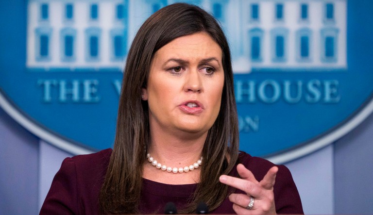 White House press secretary Sarah Huckabee Sanders speaks to the media during the daily press briefing at the White House, Tuesday, Aug. 14, 2018, in Washington. Sanders took questions about former White House staffer Omarosa Manigault Newmanand other topics.
