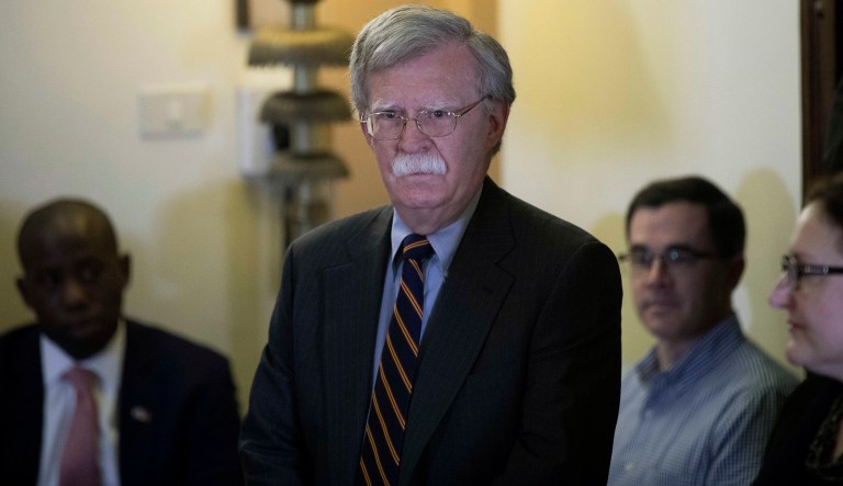 U.S. national security adviser John Bolton gives a media conference in Jerusalem, Israel, Wednesday Aug. 22, 2018. Bolton has conducted high level diplomatic meetings during his visit to Israel.