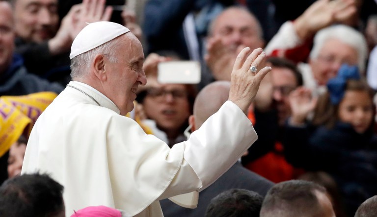 Pope Francis arrives at the Croke Park stadium for the Festival of Families, in Dublin, Ireland.