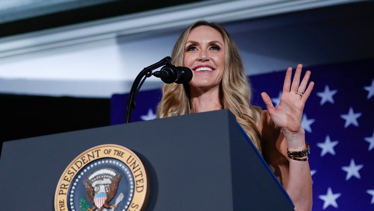 Lara Trump, President Trump's daughter-in-law, speaks at a Republican fundraiser at the Carmel Country Club.