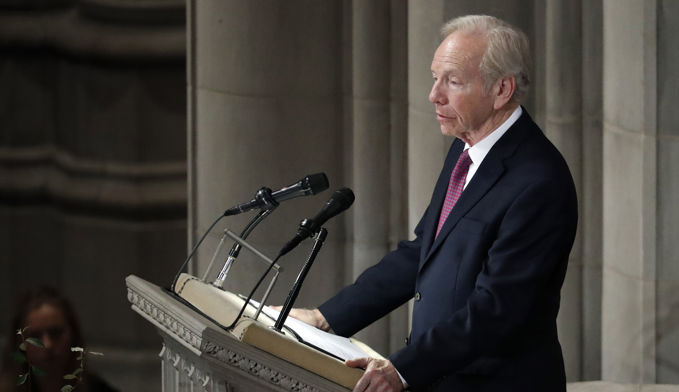Former Sen. Joseph Lieberman speaks during a memorial service for Sen. John McCain, R-Ariz., at Washington National Cathedral in Washington, Saturday, Sept. 1, 2018.