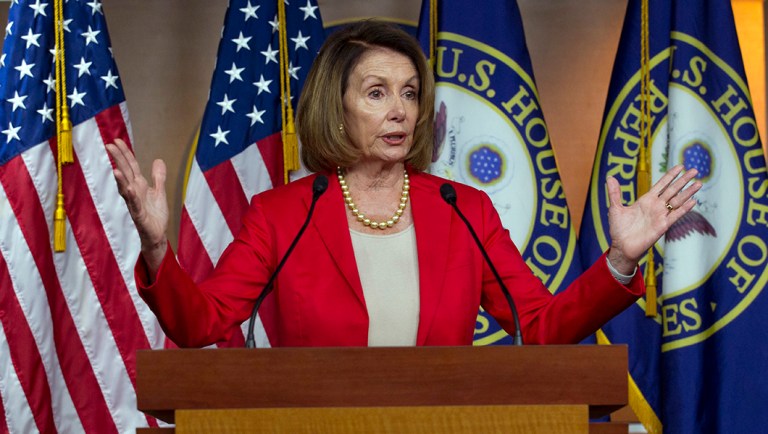 House Minority Leader Nancy Pelosi, D-Calif., speaks during her weekly news conference.