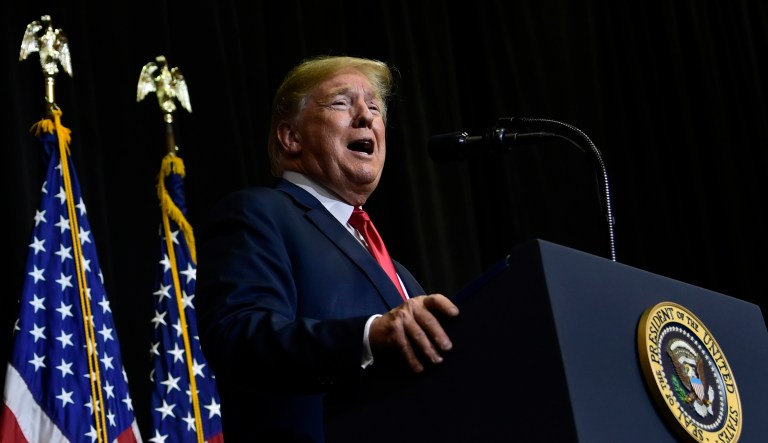 President Trump speaks at an event.