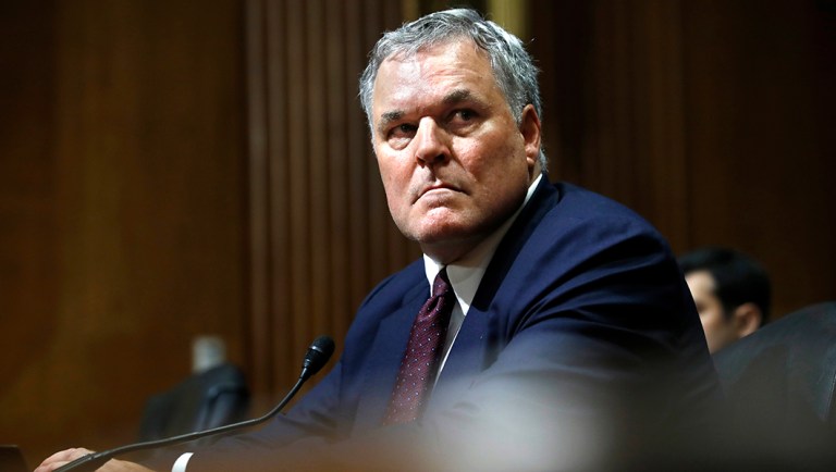 Charles Rettig listens to a question during a Senate Finance Committee hearing on his nomination for Internal Revenue Service Commissioner on Capitol Hill.