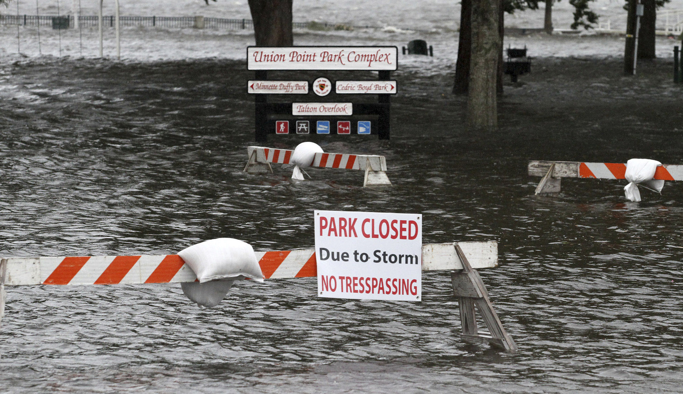 Union Point Park is flooded with rising water from the Neuse and Trent Rivers in New Bern, N.C., on Thursday.