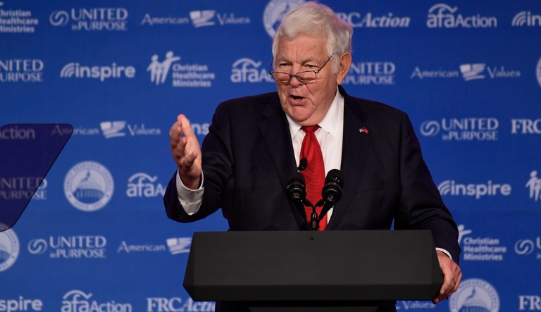 William Bennett, formerly education secretary under President Ronald Reagan, speaks at the 2018 Values Voter Summit in Washington, Saturday, Sept. 22, 2018.