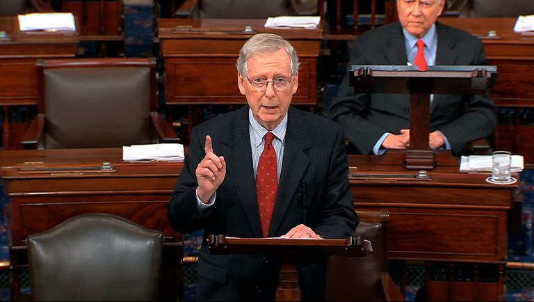 Majority Leader Mitch McConnell, R-Ky., speaks.