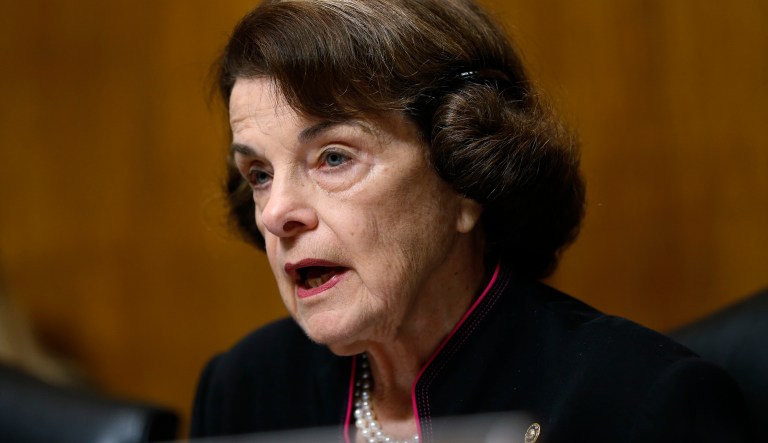 Ranking member Sen. Dianne Feinstein, D-Calif., talks as Christine Blasey Ford testifies before the Senate Judiciary Committee hearing, Thursday, Sept. 27, 2018 on Capitol Hill in Washington.