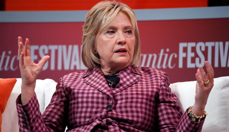 Former Secretary of State Hillary Clinton talks with Jeffrey Goldberg, editor in chief of The Atlantic, during The Atlantic Festival in D.C.