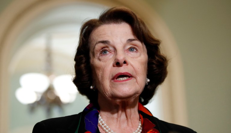 Senate Judiciary Committee Ranking Member Sen. Dianne Feinstein, D-Calif., speaks to the media about the FBI report on sexual misconduct allegations against Supreme Court nominee Brett Kavanaugh, on Capitol Hill, Thursday, Oct. 4, 2018 in Washington.