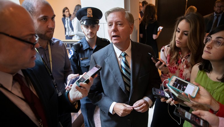 Sen. Lindsey Graham, R-S.C., a member of the Senate Judiciary Committee, responds to reporters.