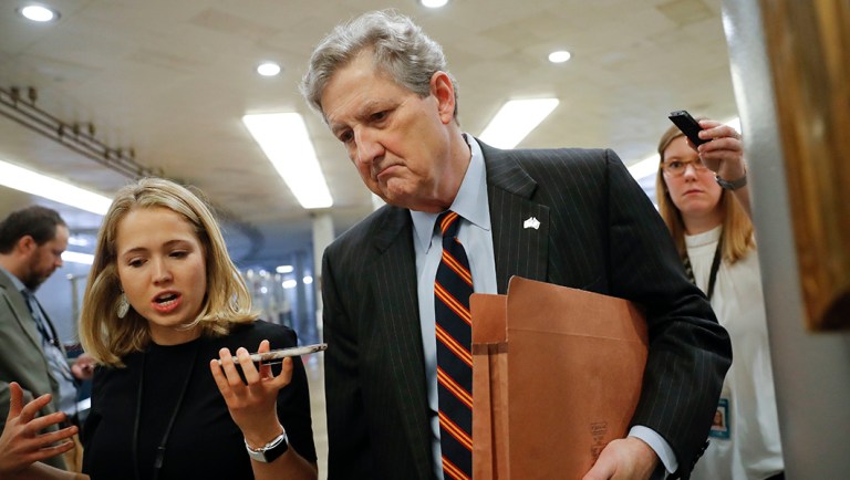 Sen. John Kennedy, R-La., arrives at the Capitol in Washington.