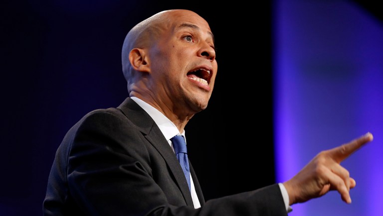 Sen. Cory Booker, D-N.J., speaks during the Iowa Democratic Party's annual Fall Gala.