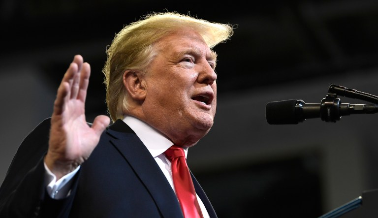 President Trump speaks at a rally.