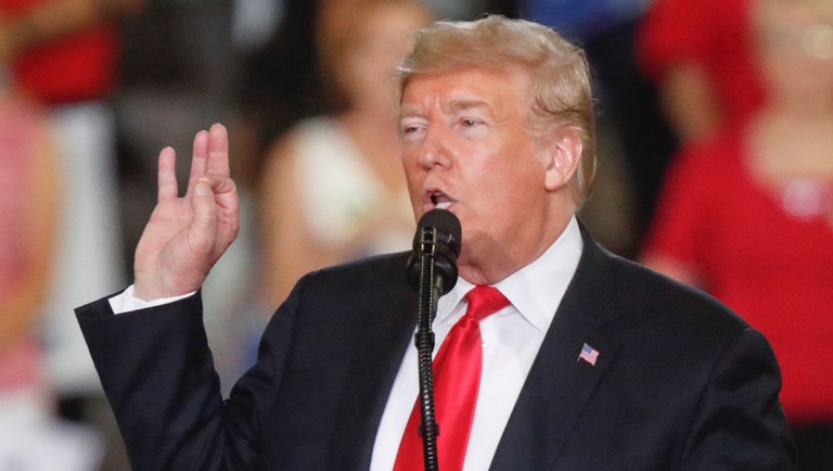President Trump speaks at a rally endorsing the Republican ticket in Pennsylvania.
